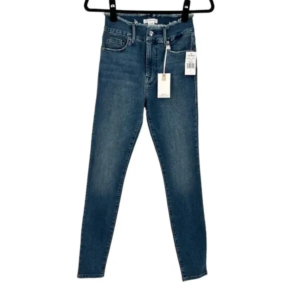 Good American Womens Good Legs Fray Waistband Skinny Jeans Size 0 Waist 25 - Picture 1 of 11